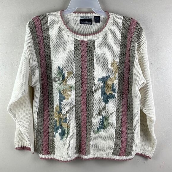 Vtg 1990 Hunters Run Pullover Sweater Women's Large pink cream tan - Picture 1 of 14